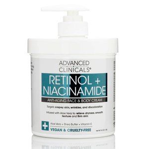 Advanced Clinicals Retinol+Niacinamide Anti-aging Face & Body Cream, 15 oz, New